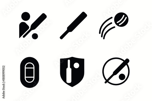 Cricket icons set in black silhouette style