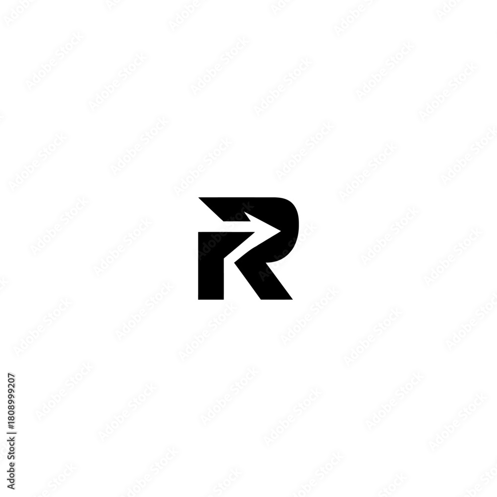 Obraz premium Abstract letter r with arrow symbol in black and white design
