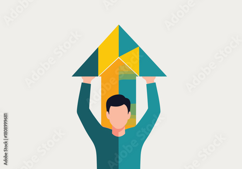 Business growth concept with geometric arrow and person in flat style