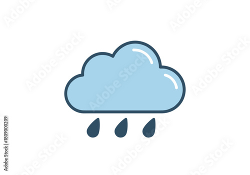 Minimalist cloud with rain icon on white background