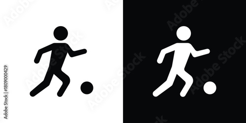 Soccer player icon in glyph shilhouette black and white colors