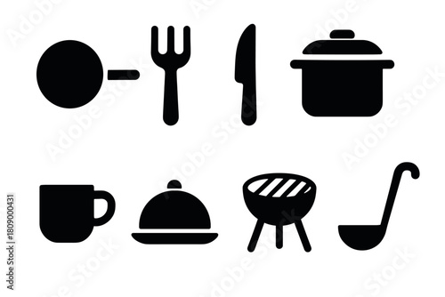 Silhouette kitchen tools and utensils collection for culinary designs