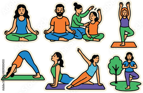 Family yoga stickers: playful exercise and meditation