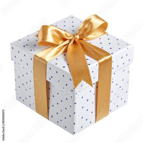 Wrapped with Love: A beautifully presented gift box, adorned with a lustrous gold ribbon and a delightful dotted pattern, symbolizing a token of affection and excitement.