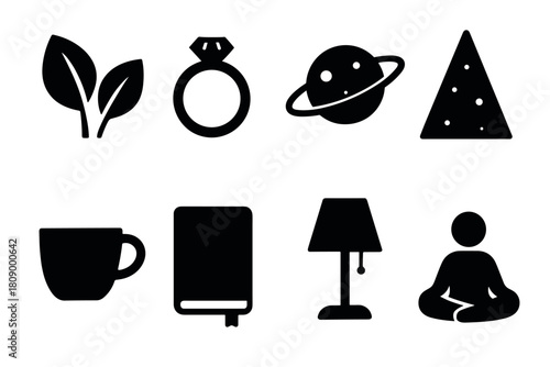 Silhouette icons set featuring nature, space, and everyday objects