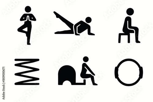Minimalist fitness pose icons for yoga pilates and exercise