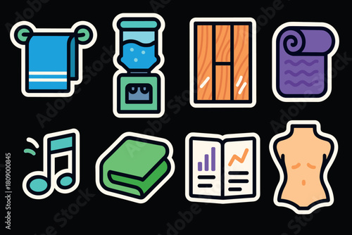 Colorful gym and wellness icons set in modern flat design style