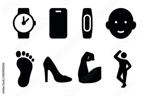 Minimalist silhouette icons of everyday objects and symbols