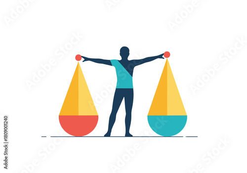 Balance concept with geometric shapes and figure