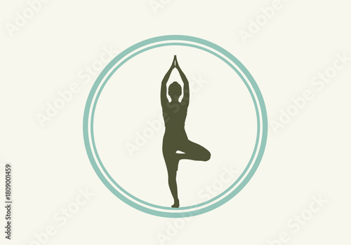 Elegant yoga pose silhouette in circle frame for mindful living design