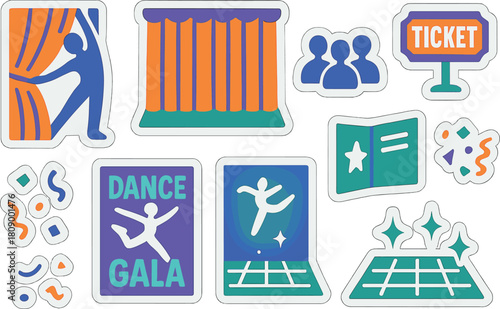 Colorful dance performance icons for event promotion and creative design