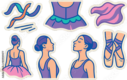 Elegant ballet dancer stickers in pastel colors with dance elements