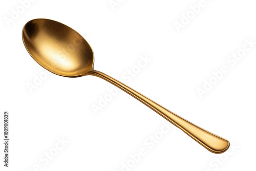 Single gold spoon with brushed finish on black background golden metal