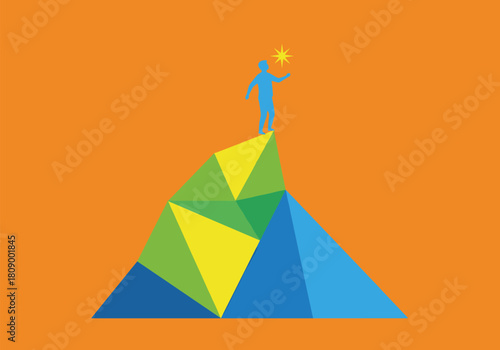 Geometric mountain climb: vibrant abstract journey to success