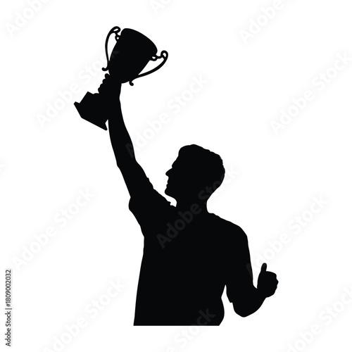 Silhouette of a triumphant athlete holding a trophy isolated on, representing victory, achievement, and the pursuit of excellence