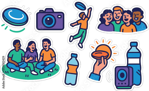 Fun outdoor activities with friends: frisbee, photos and relaxation