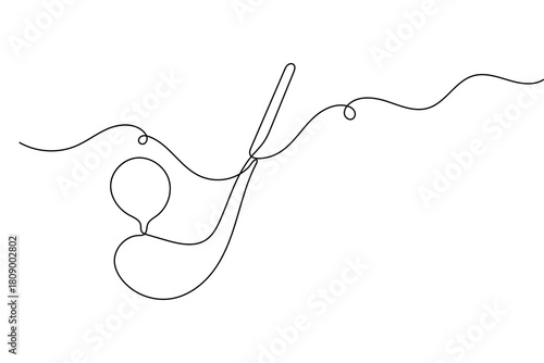 Golf club and ball minimal continuous line artwork in elegant outline vector illustration
