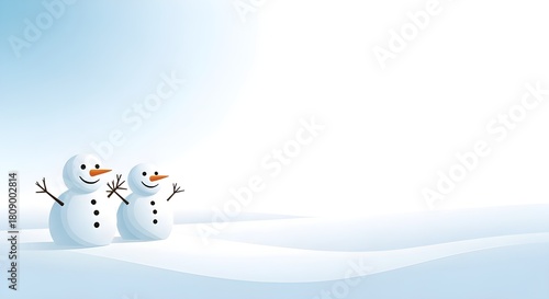 Whimsical Winter Snowmen Scene with Fairy Lights and Snowy Fir Trees