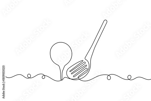 Golf club and ball minimal continuous line artwork in elegant outline vector illustration
