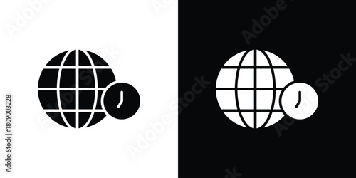 Time zones icon in glyph shilhouette black and white colors