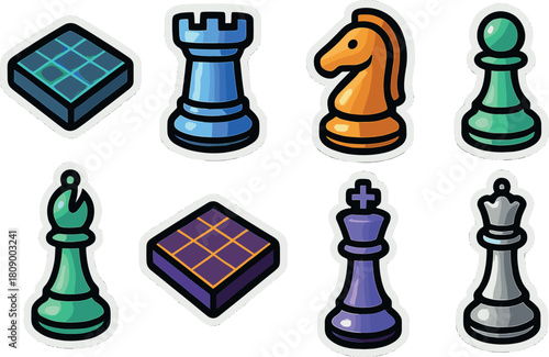 Colorful chess pieces with vibrant 3d design and glossy finish