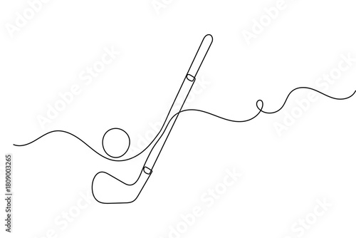 Golf club and ball minimal continuous line artwork in elegant outline vector illustration
