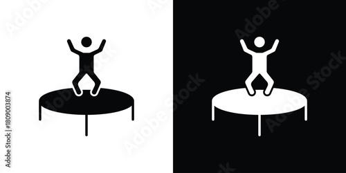 Trampolining icon in glyph shilhouette black and white colors
