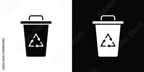 Trash compactor icon in glyph shilhouette black and white colors