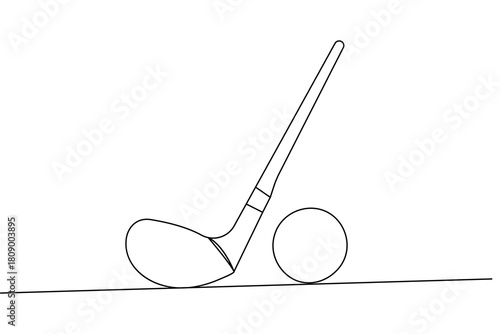 Golf club and ball minimal continuous line artwork in elegant outline vector illustration
