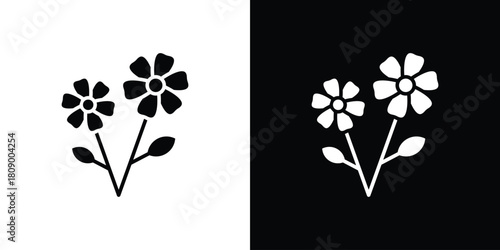 two flowers icon in glyph shilhouette black and white colors