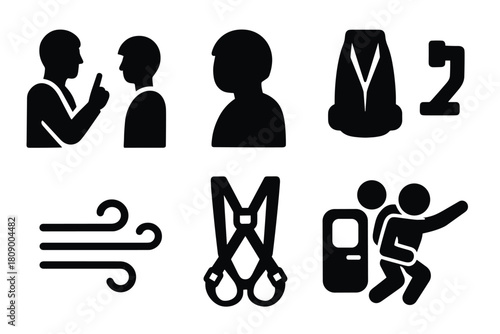 Travel safety icons set with flight instructions and passenger guidelines