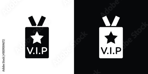Vip pass icon in glyph shilhouette black and white colors