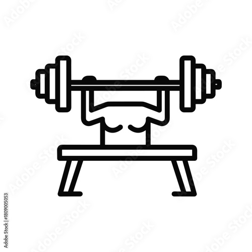 Line art of a person lifting a barbell on a bench, isolated on