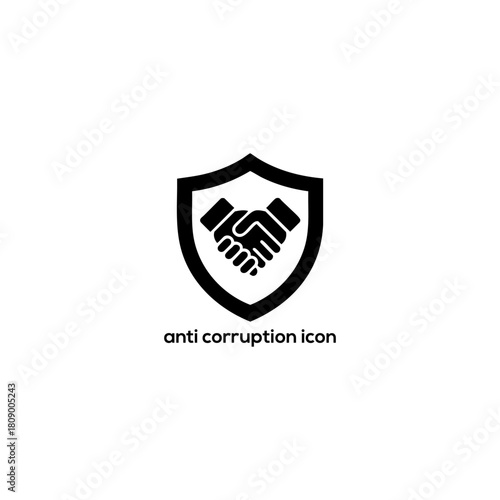 Minimalist black vector icon of a handshake inside a shield symbolizing anti corruption trust and secure business agreement concepts

