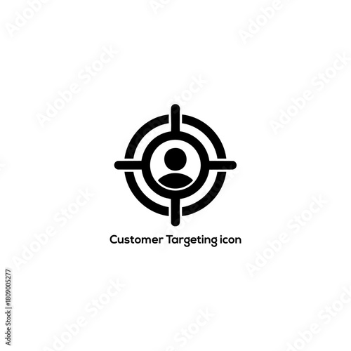 Black vector icon of customer targeting featuring a human silhouette inside a crosshair for marketing strategy concepts

