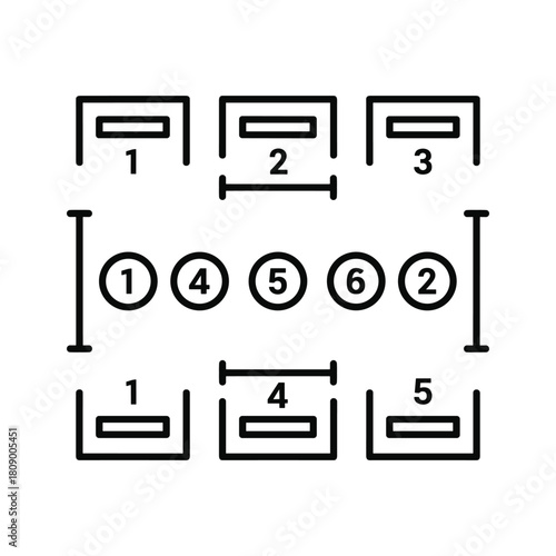 Illustration of a seating arrangement for six people isolated on