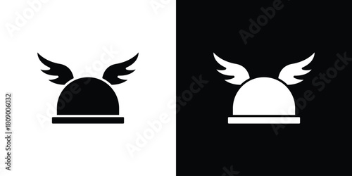 Winged viking helmet icon in glyph shilhouette black and white colors