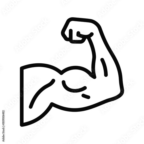 A black and white icon of a muscular arm isolated on