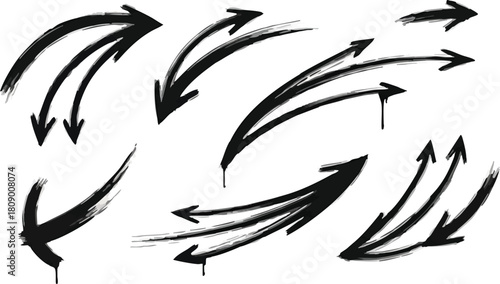 Dynamic curved arrows graffiti style abstract spray paint graphic elements vector illustration
