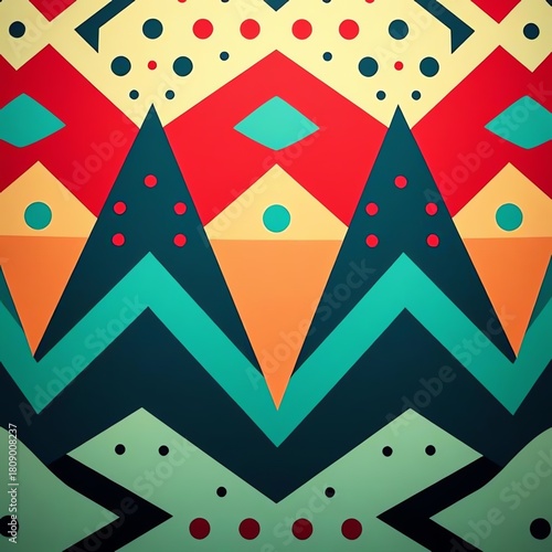 Geometric tribal pattern in vibrant colors, digital art for backgrounds and design.