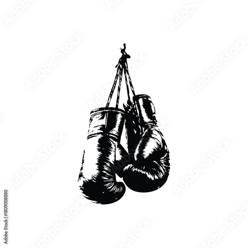 Black and white vintage illustration of worn boxing gloves retro vintage vector art