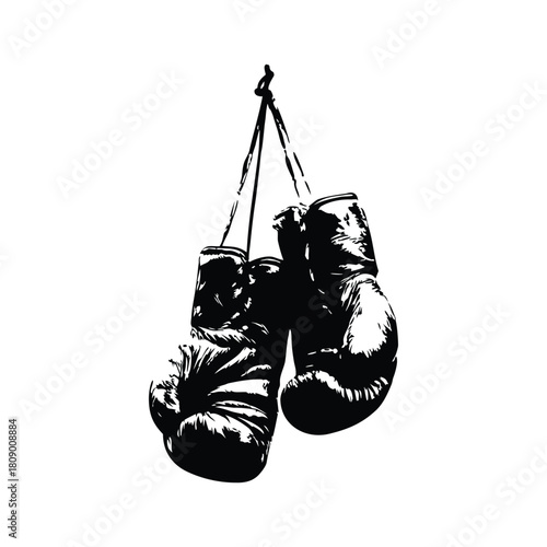 Black and white vintage illustration of worn boxing gloves retro vintage vector art