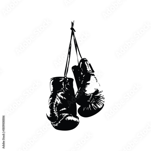 Black and white vintage illustration of worn boxing gloves retro vintage vector art