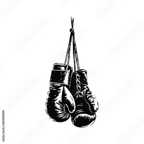Black and white vintage illustration of worn boxing gloves retro vintage vector art