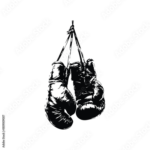 Black and white vintage illustration of worn boxing gloves retro vintage vector art