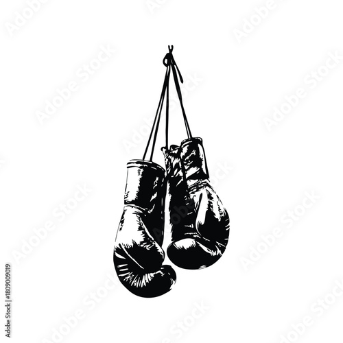 Black and white vintage illustration of worn boxing gloves retro vintage vector art