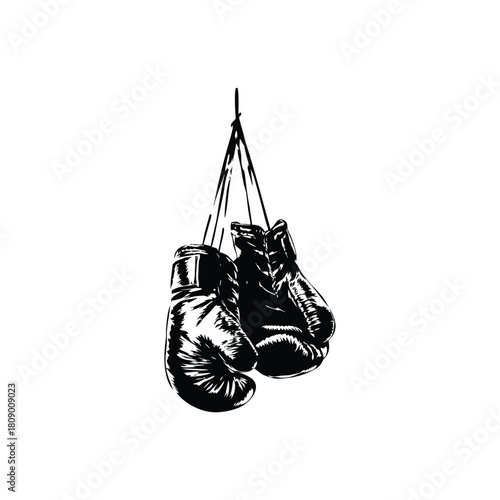 Black and white vintage illustration of worn boxing gloves retro vintage vector art