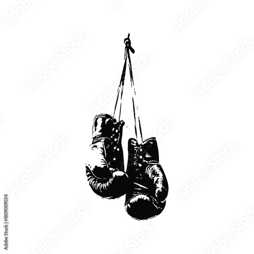Black and white vintage illustration of worn boxing gloves retro vintage vector art