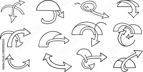 White curved doodle arrows set for infographic or logo design vector collection