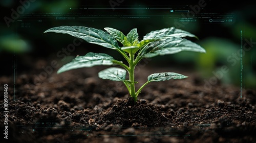 A strong and vibrant green plant growing successfully in the ground depicting life's tenacity and resilience